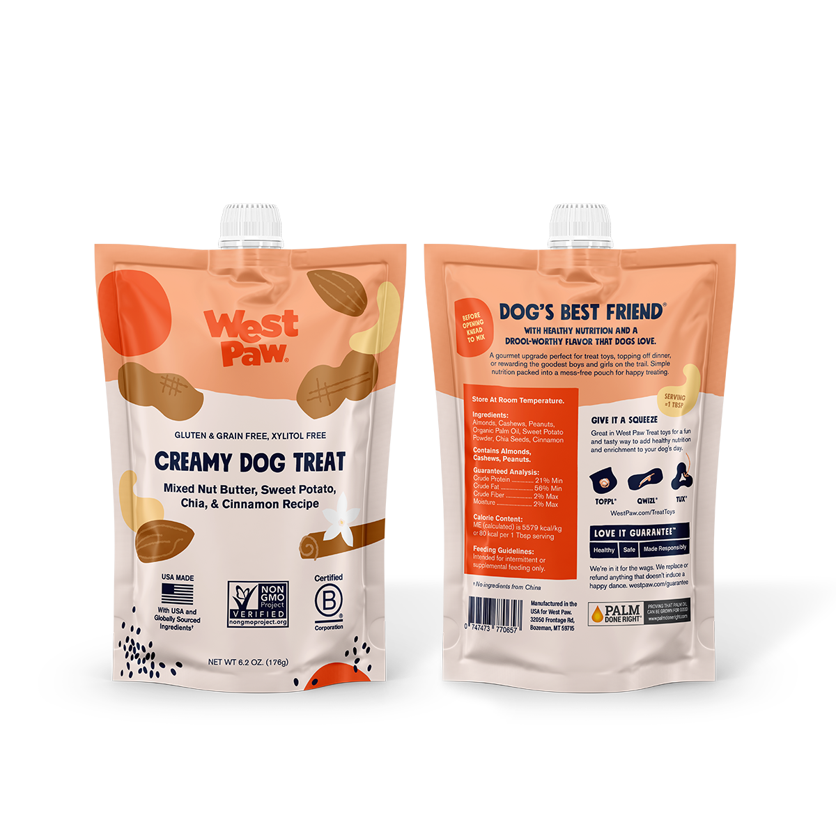 West Paw Nut Butter, Sweet Potato, and Chia Seed Creamy Dog Treat