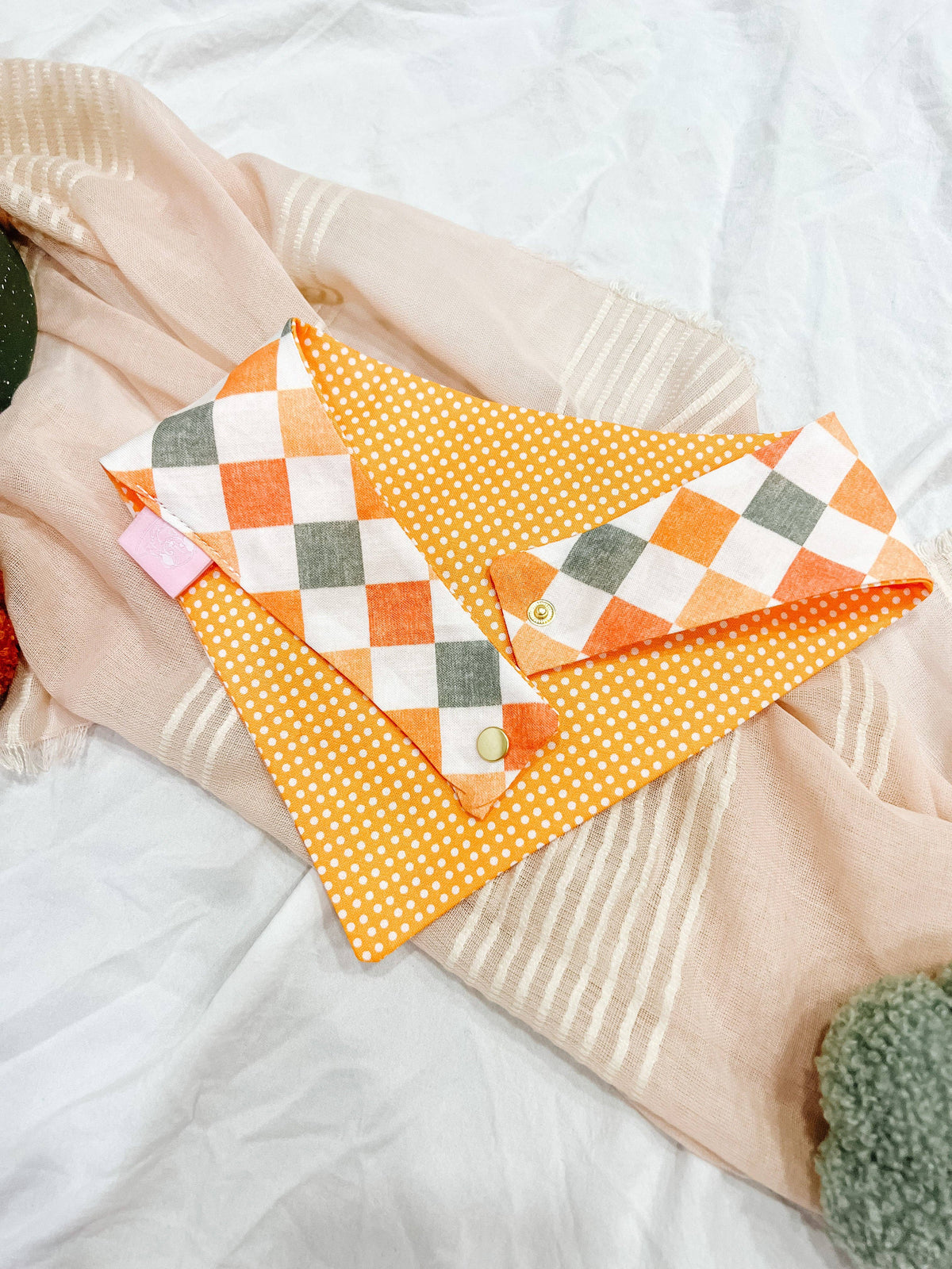 Stellaloo Fall Checkered Snap-On Reversible Dog Bandana