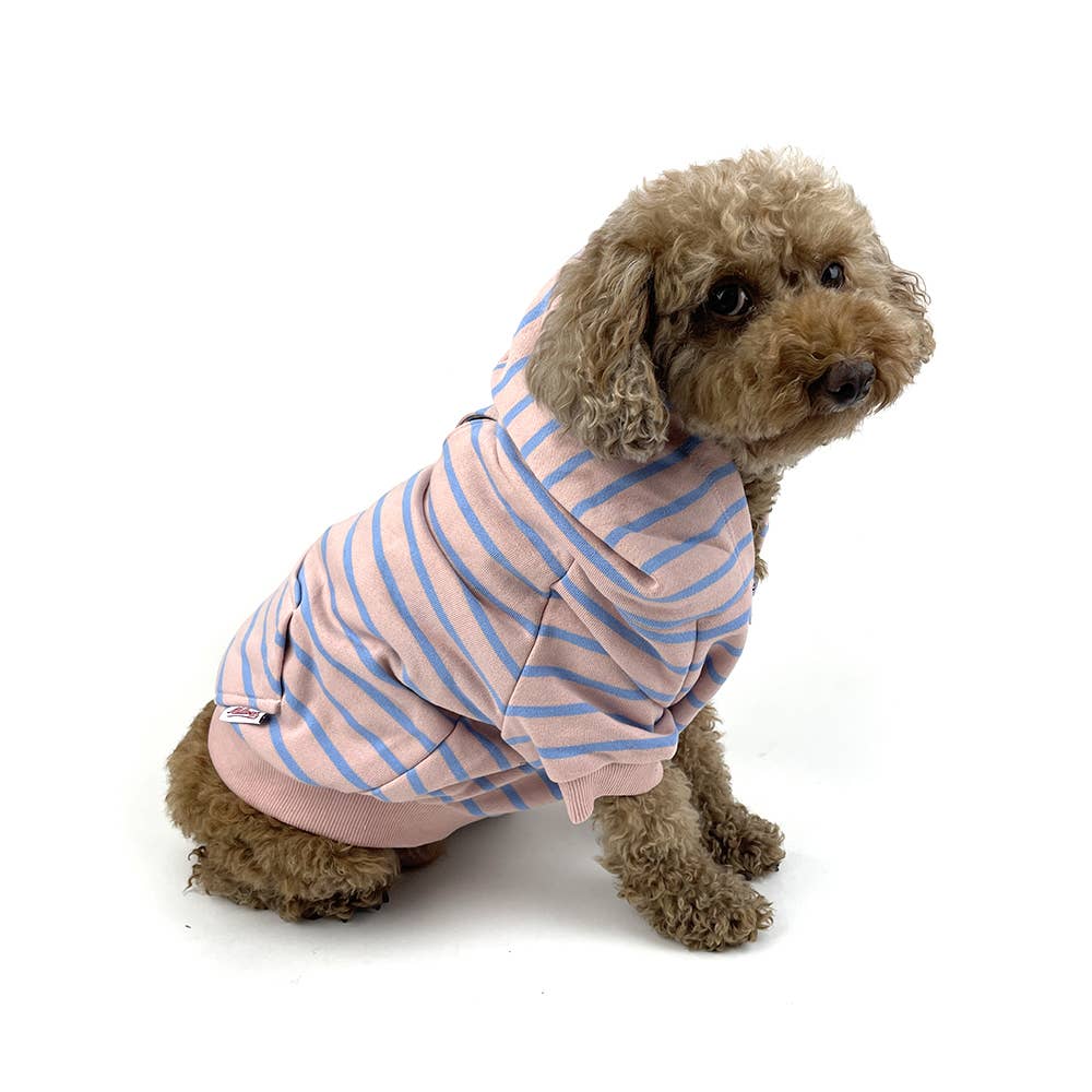 Milltown Brand Dog Zip Up Hoodie  - Pink x Blue Stripe