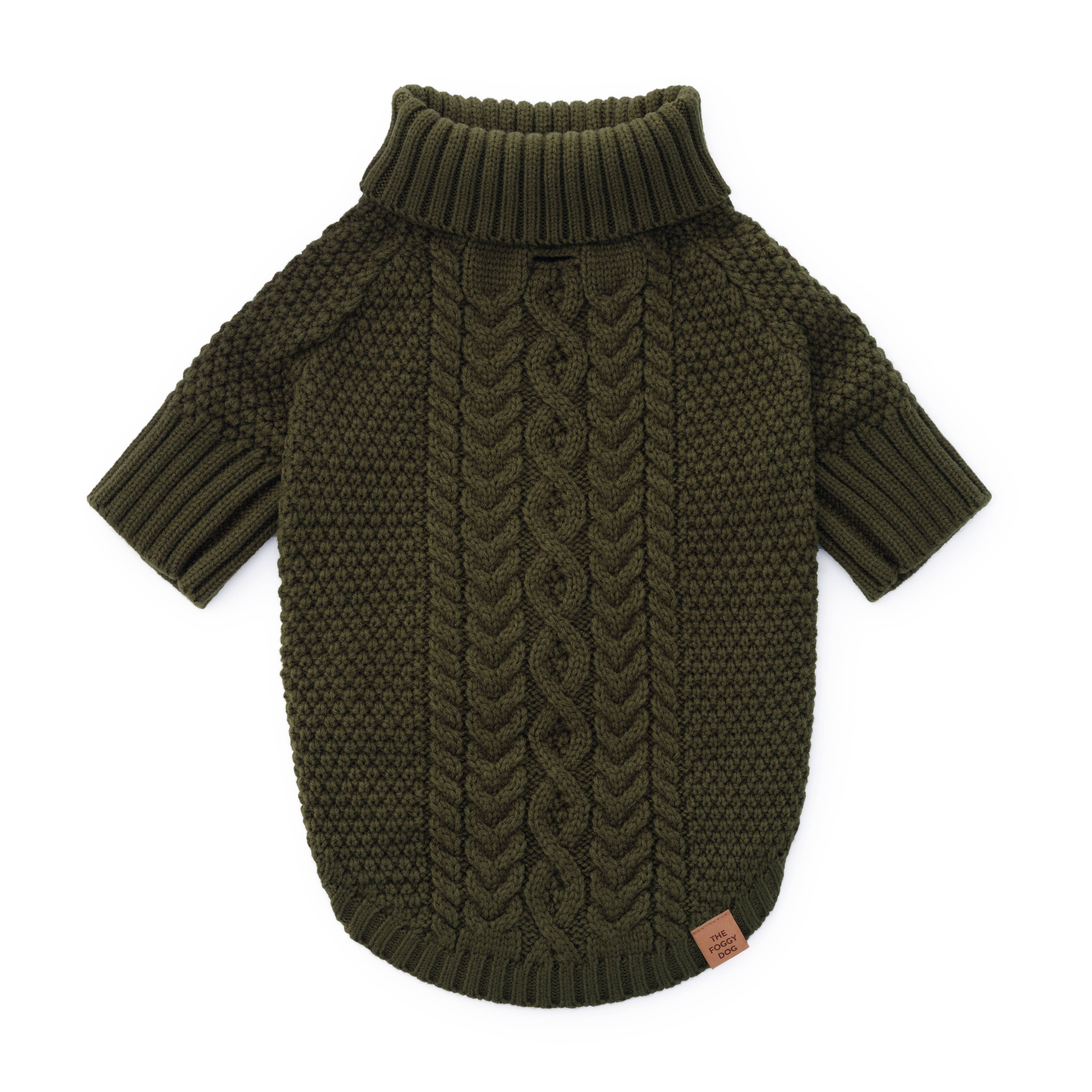 The Foggy Dog Olive Cable Knit Dog Sweater