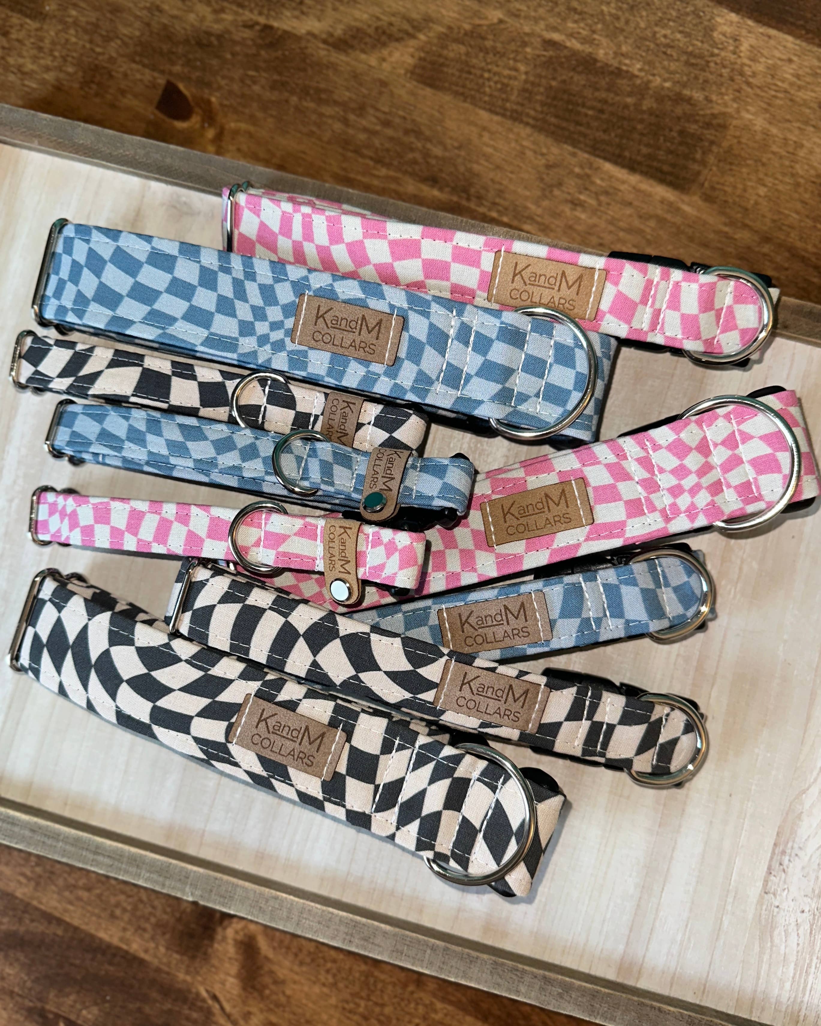 Wavy Black & White Checkerboard Dog Collar, K and M Collars