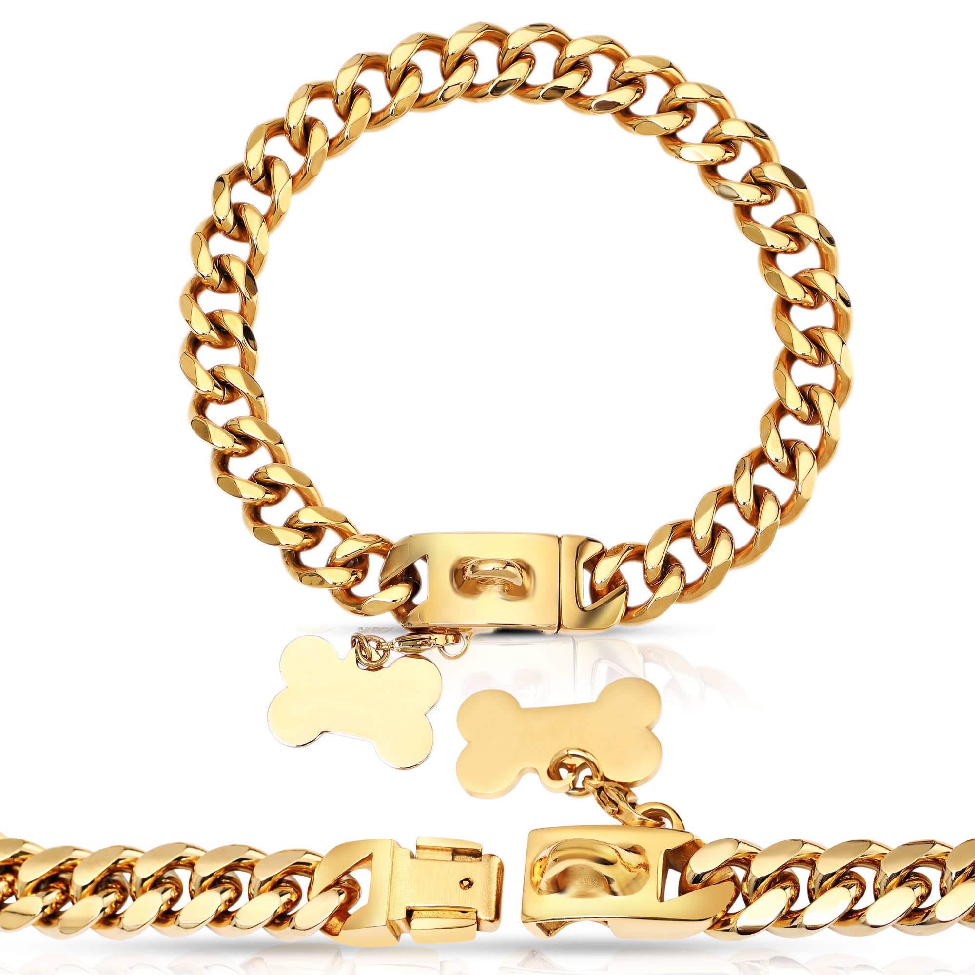 Vudeco Tarvos Gold Chain Dog Collar with Secure Snap Buckle - 19mm