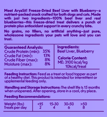 Arya Sit! Freeze-Dried Beef Liver with Blueberry 2.5oz