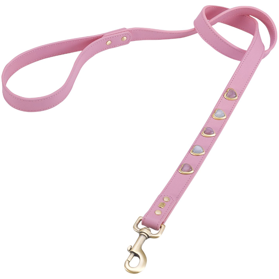 Dosha Dog Heart Dog Collar/Leash -  Pink, Cat Eye Gemstones