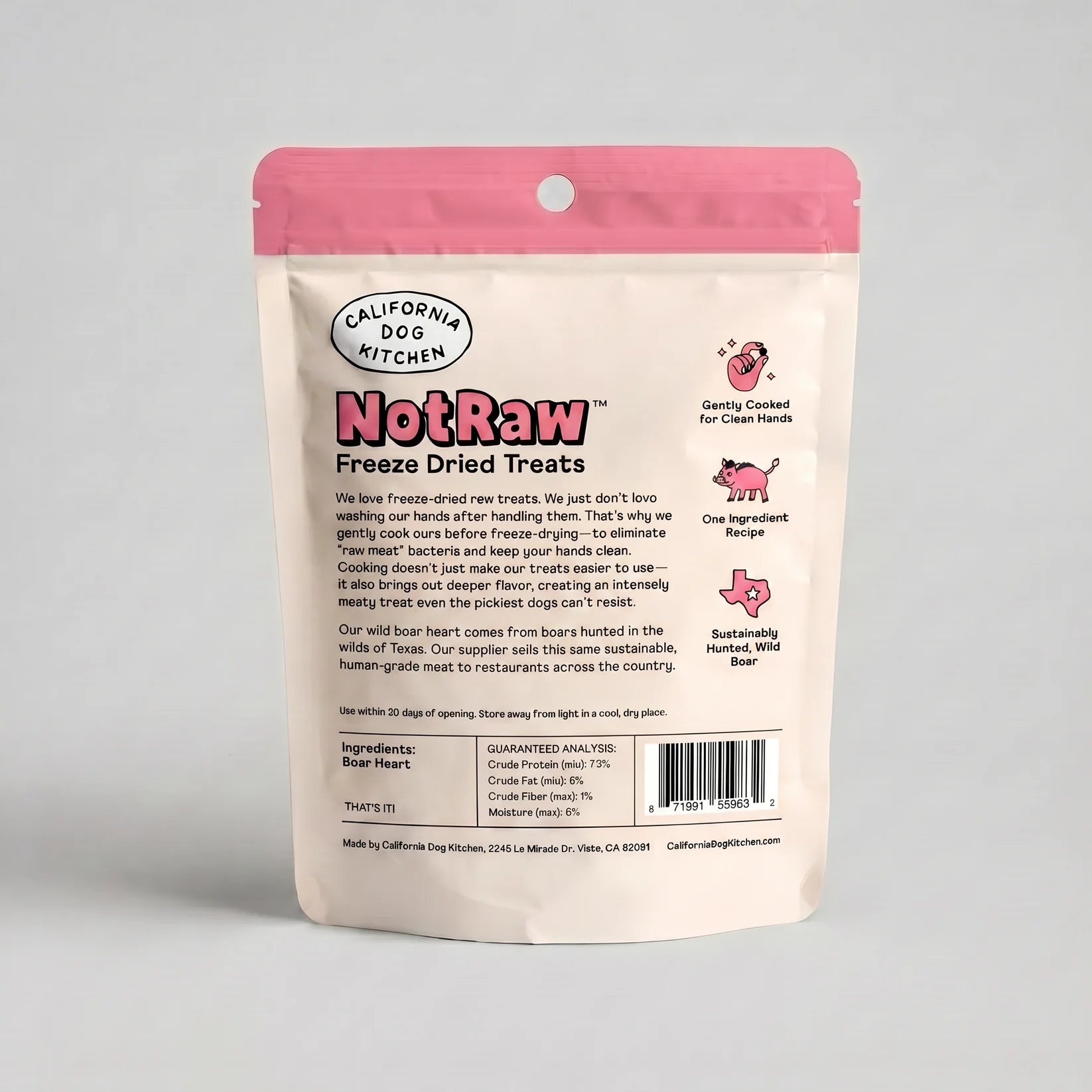 California Dog Kitchen FD Not Raw Wild Boar Heart Treats