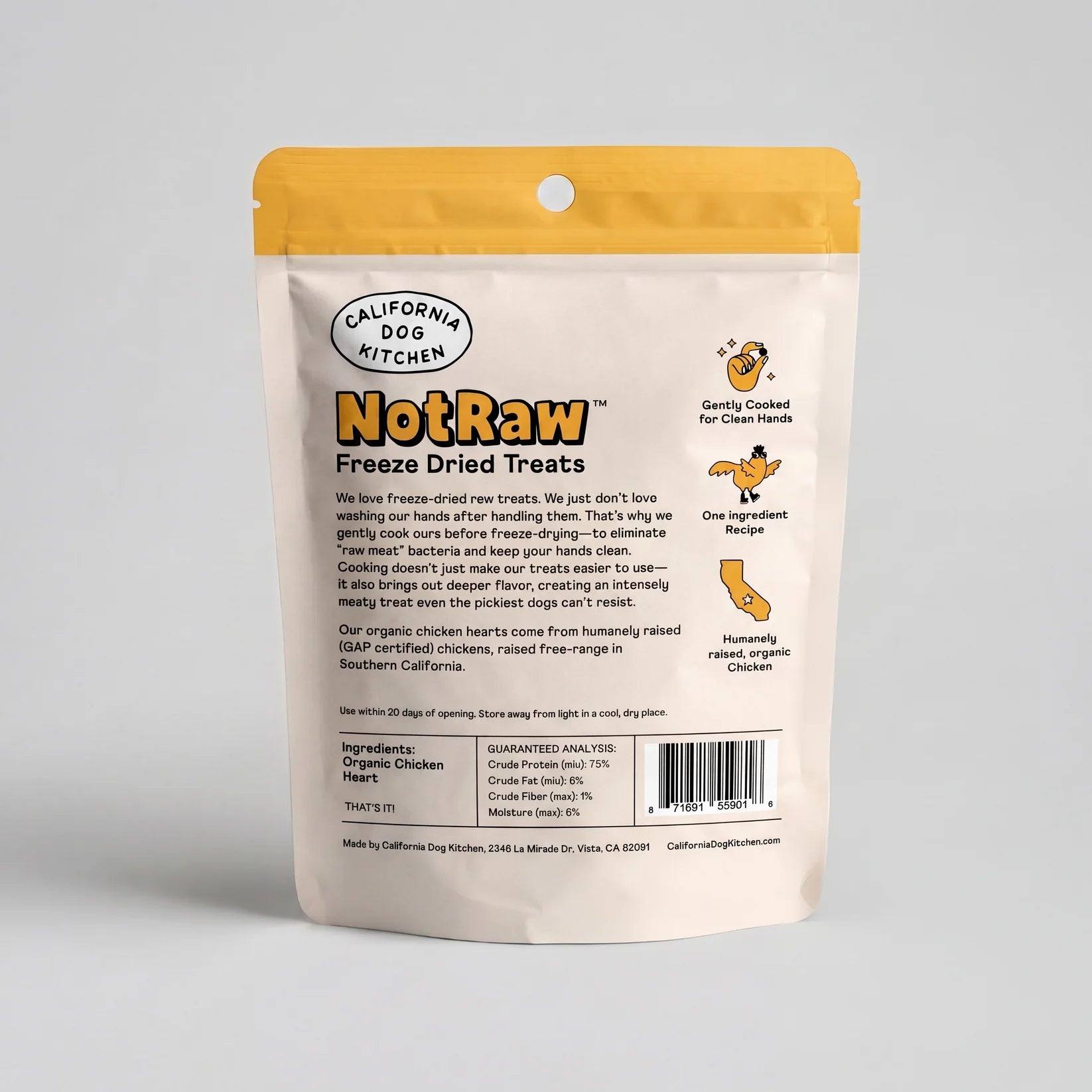 California Dog Kitchen FD Not Raw Organic Chicken Heart Treats