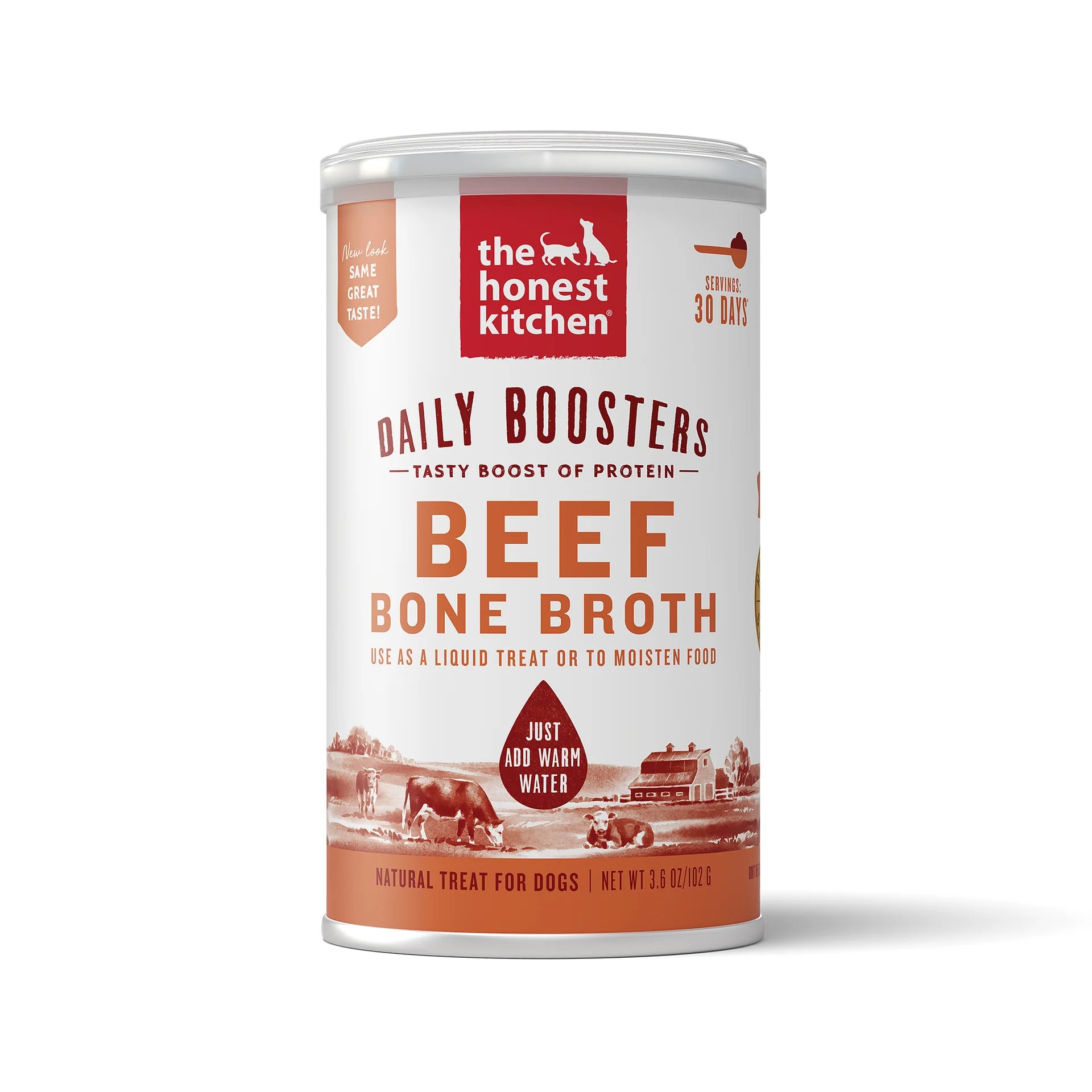 The Honest Kitchen Dog Cat Daily Booster Beef Bone Broth Turmeric 3.6oz Canister