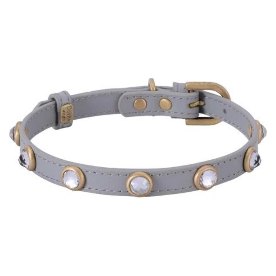 Dosha Dog Mini Diamond Dog Collar/Leash - Gray, Rhinestones