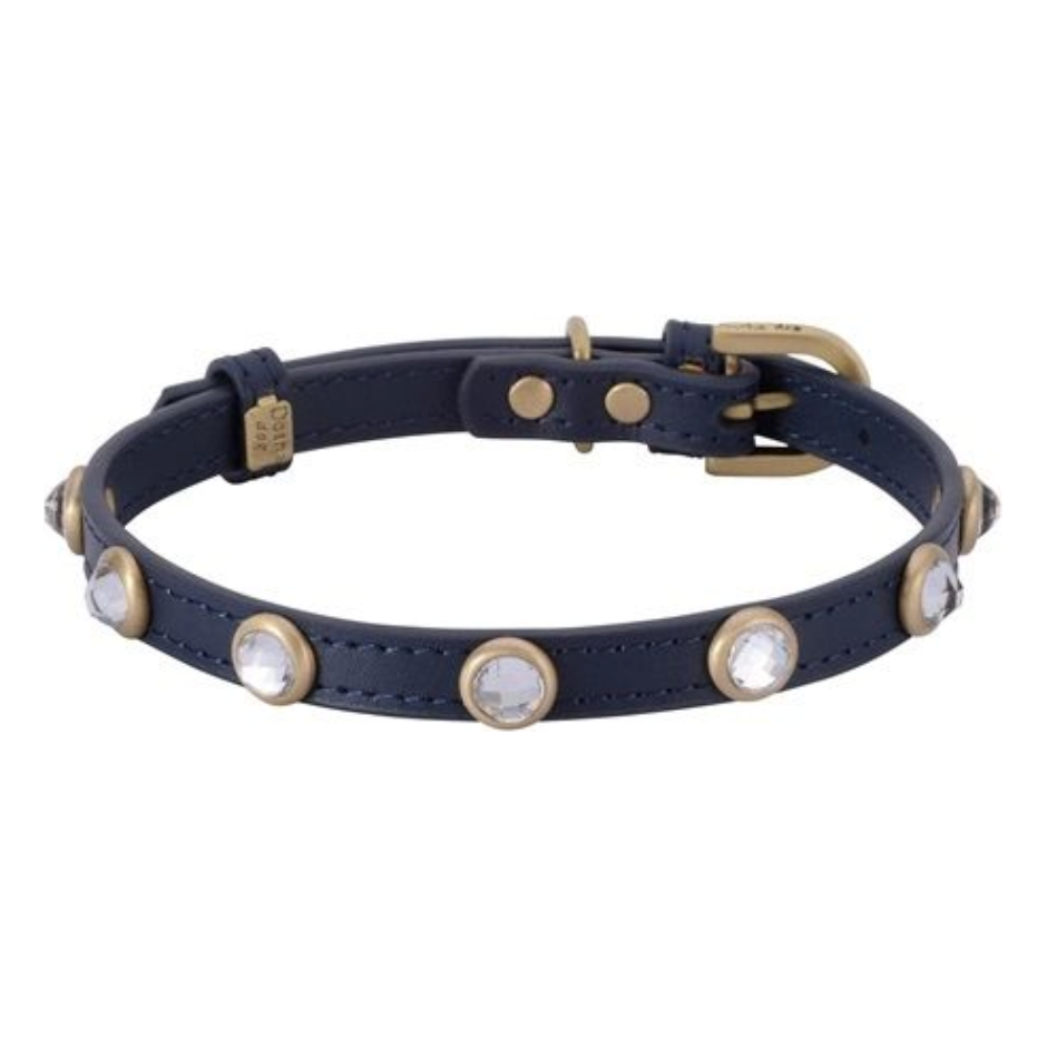 Dosha Dog Mini Diamond Dog Collar/Leash - Blue, Rhinestones