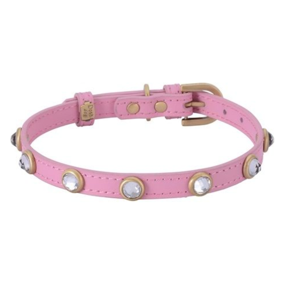 Dosha Dog Mini Diamond Dog Collar/Leash - Pink, Rhinestones